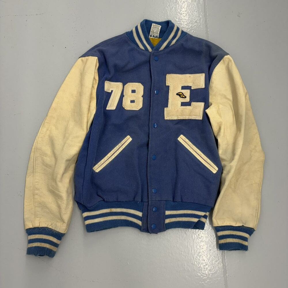 Vintage 70s Award Jacket Blue Wool/Leather Varsity Jacket